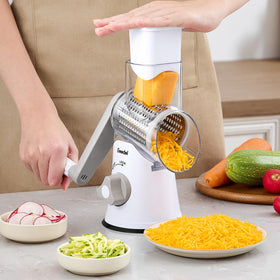 Geedel rotary cheese grater food pusher protects fingers during use