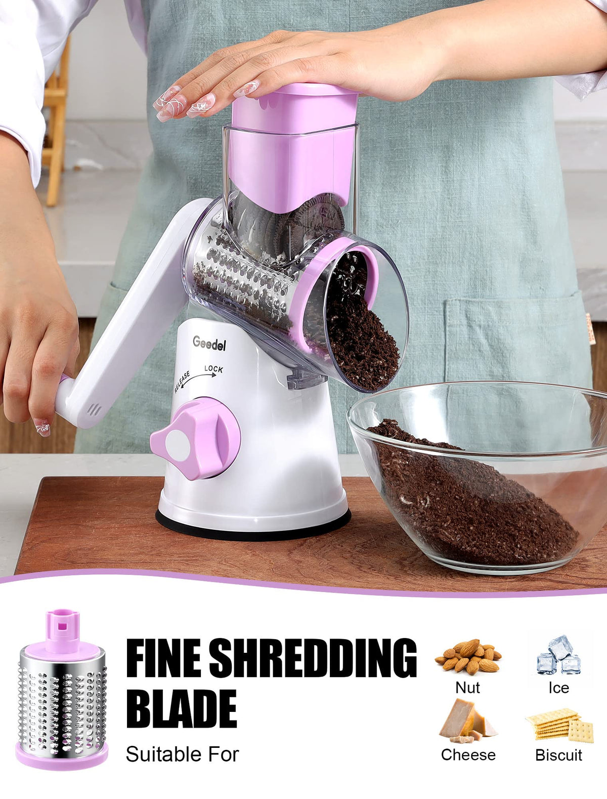 Geedel grinding blade handles fine grating for toppings