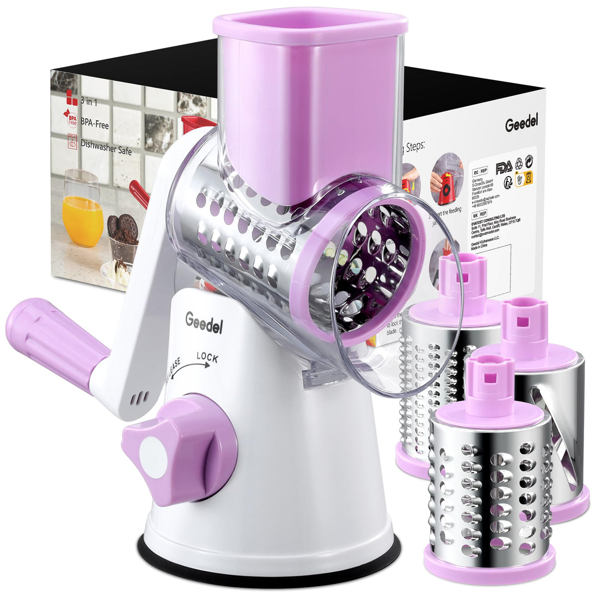 Geedel rotary cheese grater handle for easy turning and control