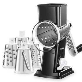 Geedel rotary cheese grater with handle ready for effortless prep.