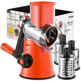 Geedel rotary cheese grater handle view for safe, hands-free shredding.