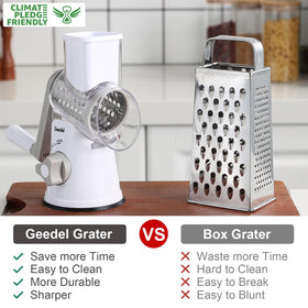 Geedel rotary cheese grater interchangeable blades for versatile slicing and shredding