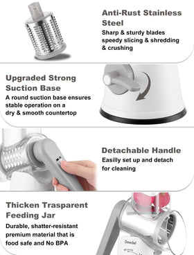 Geedel rotary grater designed for nut grinding in small batches.