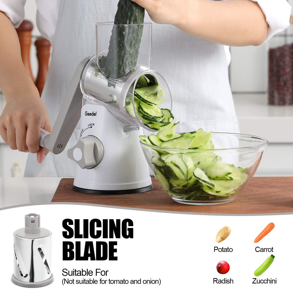 Geedel rotary cheese grater stainless steel blades stay sharp for long-lasting performance