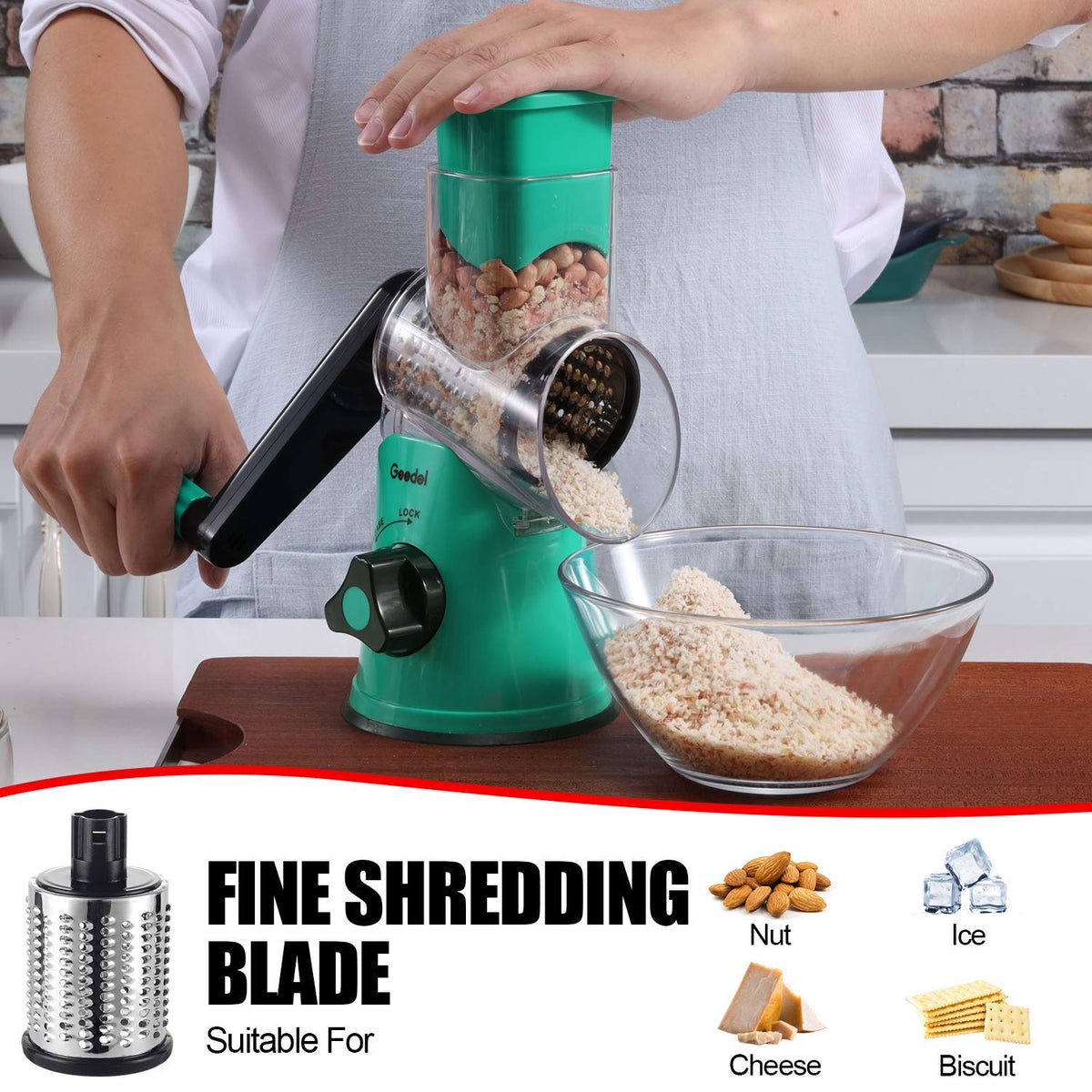 Geedel suction base keeps the grater steady during use