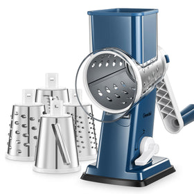 Geedel rotary cheese grater with handle for effortless shredding on the counter.