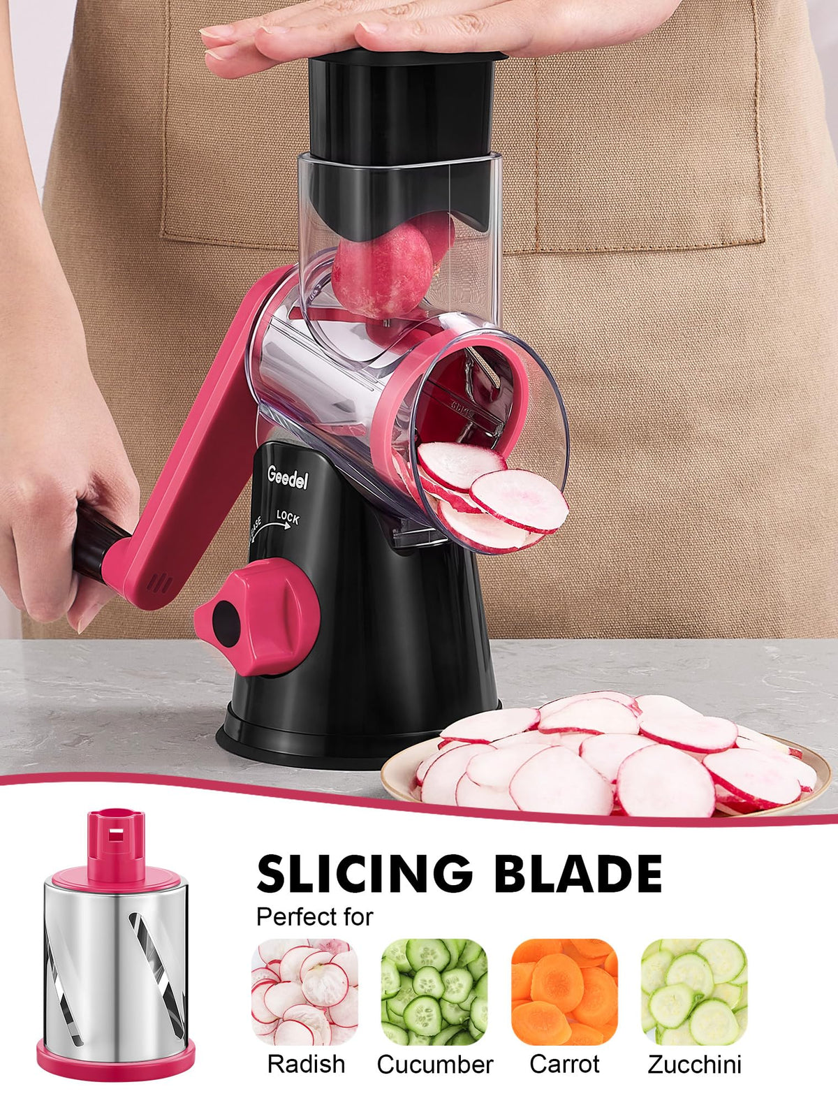 Geedel suction base keeps the grater steady during prep.