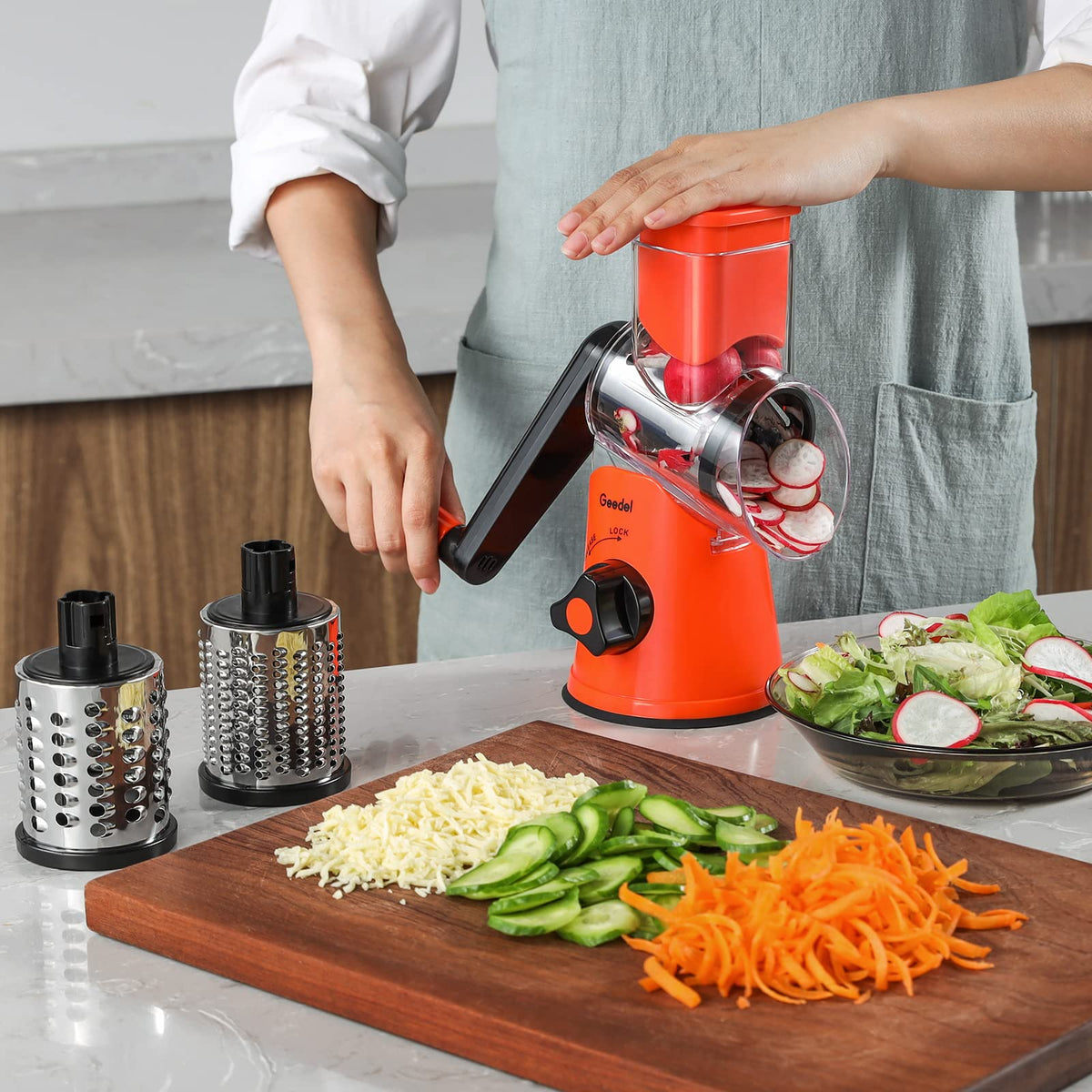 Geedel top rack dishwasher safe components simplify cleanup.