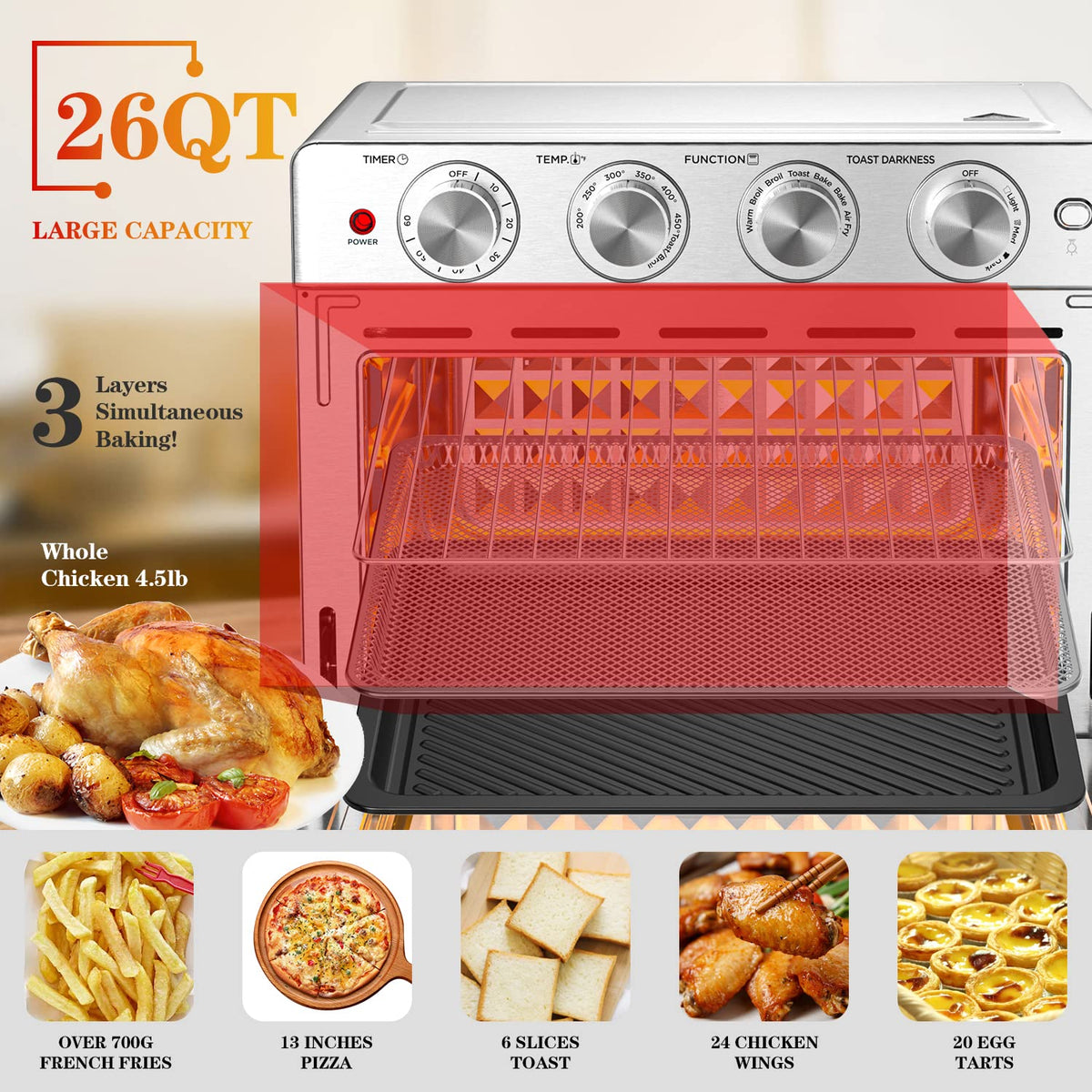 Geek Chef 26QT digital control panel for precise temperature and timing.