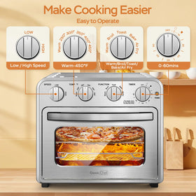 Geek Chef oven control knobs illustrate simple four-knob operation.