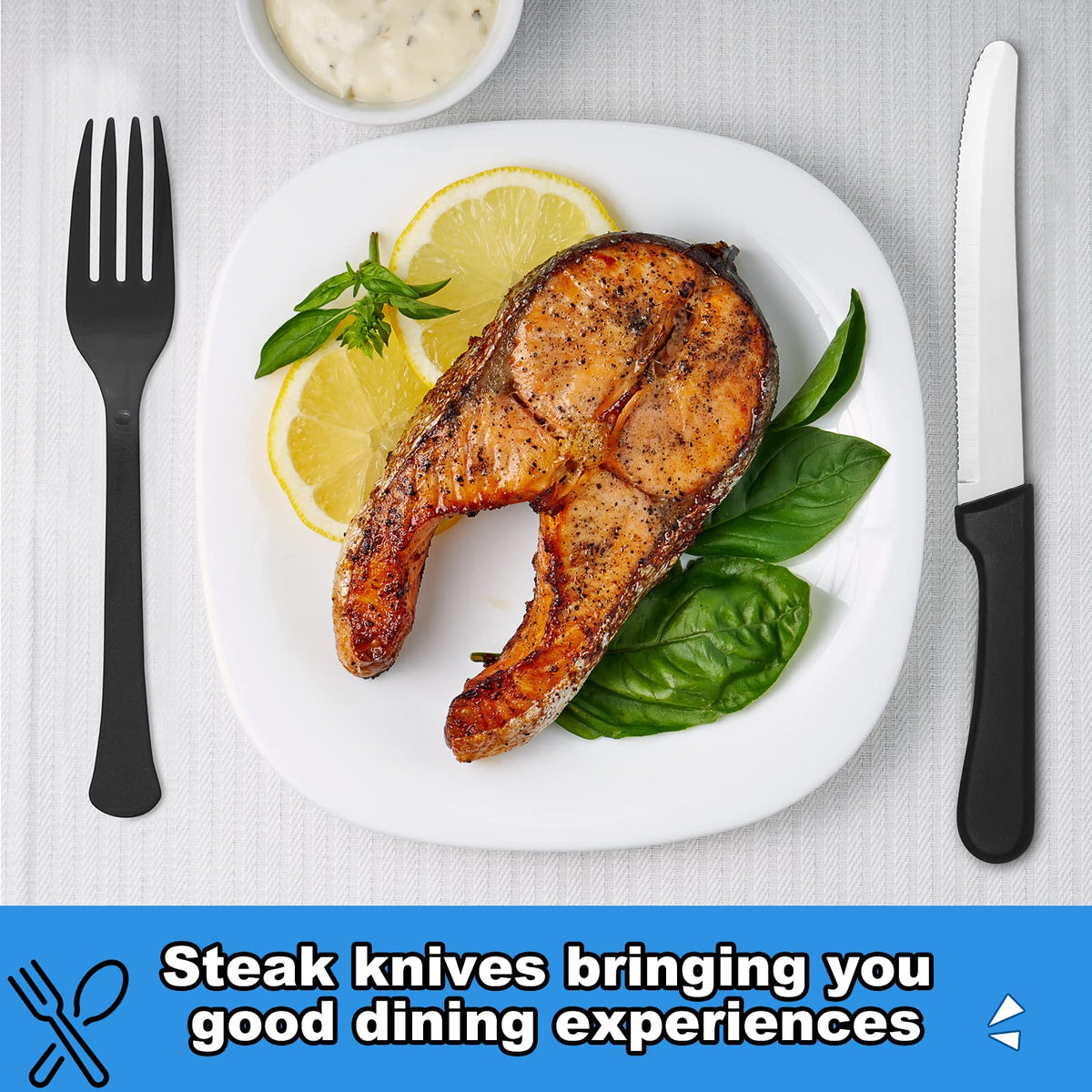 Geelin black handle steak knife adds sleek, professional look to table decor