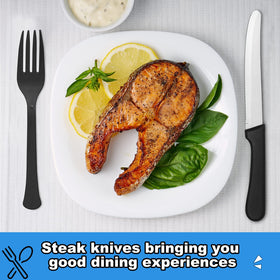 Geelin black handle steak knife adds sleek, professional look to table decor