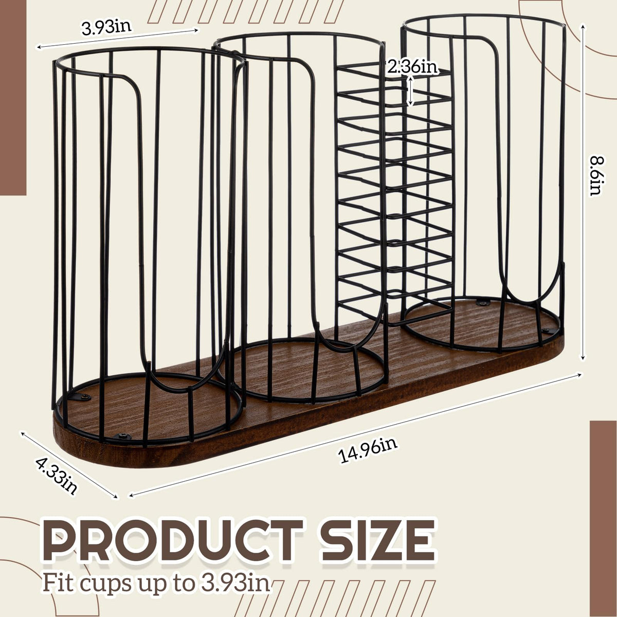 Geelin cup holder organizer front view showing organized compartments