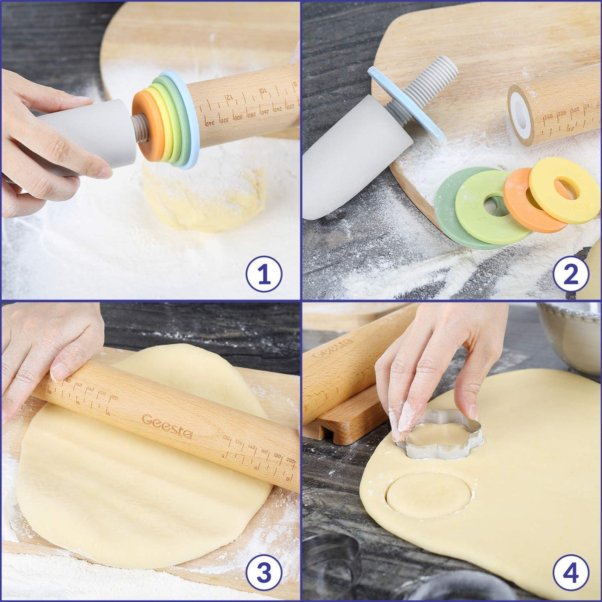 Geesta handle-press design emphasizes extended grip for even pressing.