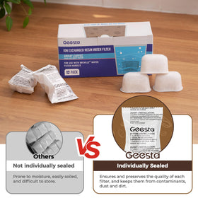 Geesta resin filters protect the machine from mineral buildup during daily use.