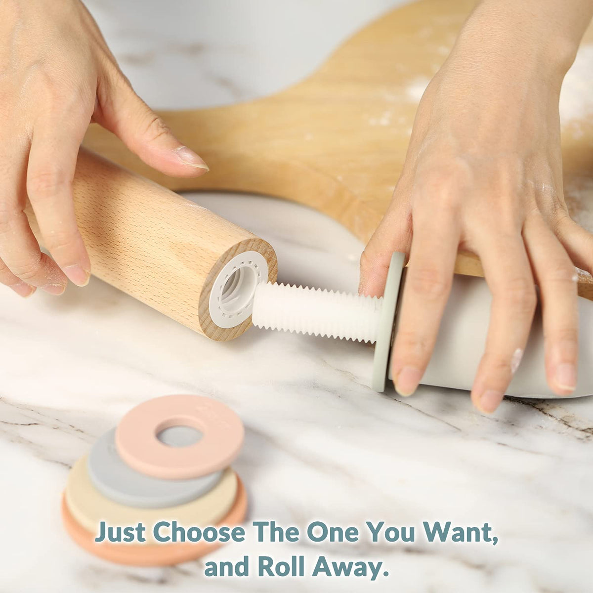 Geesta rolling pin displays built-in length guide for dough sizing