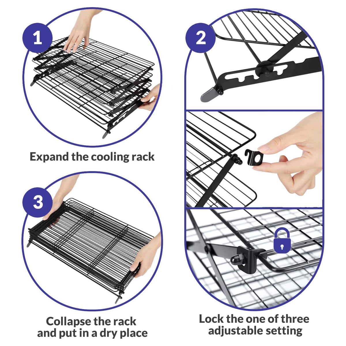 Geesta stackable cooling rack saving counter space in a busy kitchen.