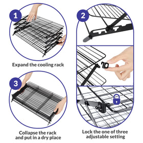 Geesta stackable cooling rack saving counter space in a busy kitchen.