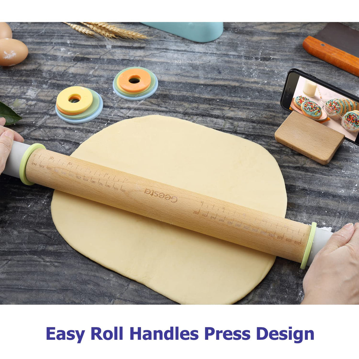 Geesta thickness rings set five sizes to tailor dough thickness.