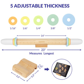 Geesta wooden holder keeps rolling pin organized on the counter.