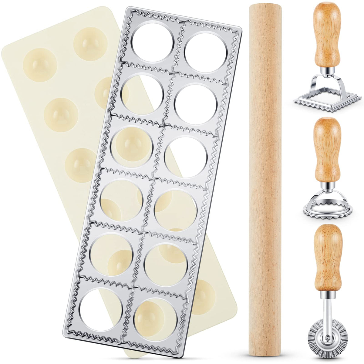 Geetery 5 piece ravioli mold set with 12 holes for easy homemade pasta