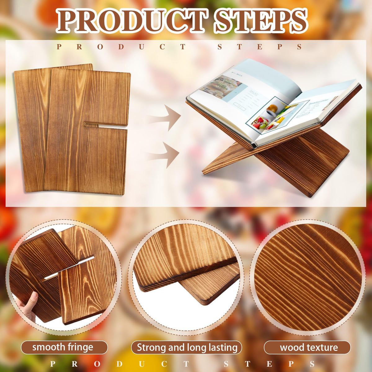 Geetery bamboo book stand open-X assembly for quick kitchen setup