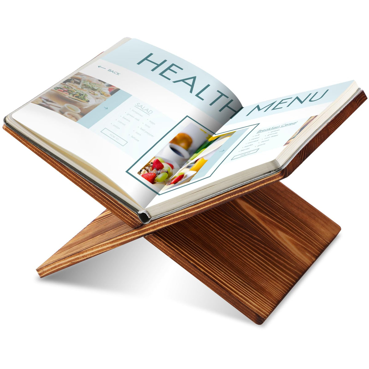 Geetery bamboo book stand side view showing sturdy construction for daily reading