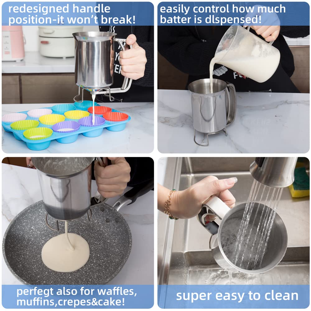 Geetest batter dispenser helps evenly portion batter for muffins and cupcakes.