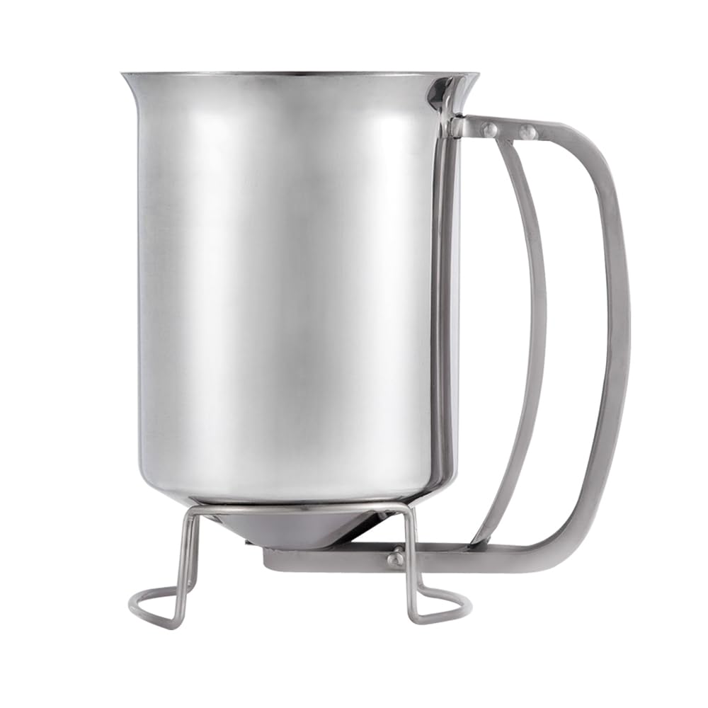 Geetest pancake batter dispenser with wide mouth for quick, mess-free pouring and consistent portions.