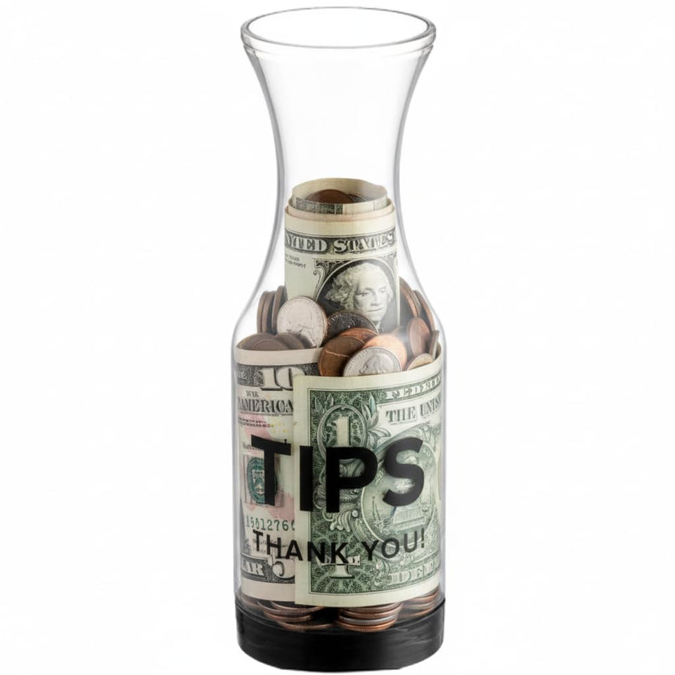 GEEX DEPOT tip jar front view with clear SAN plastic for tip visibility