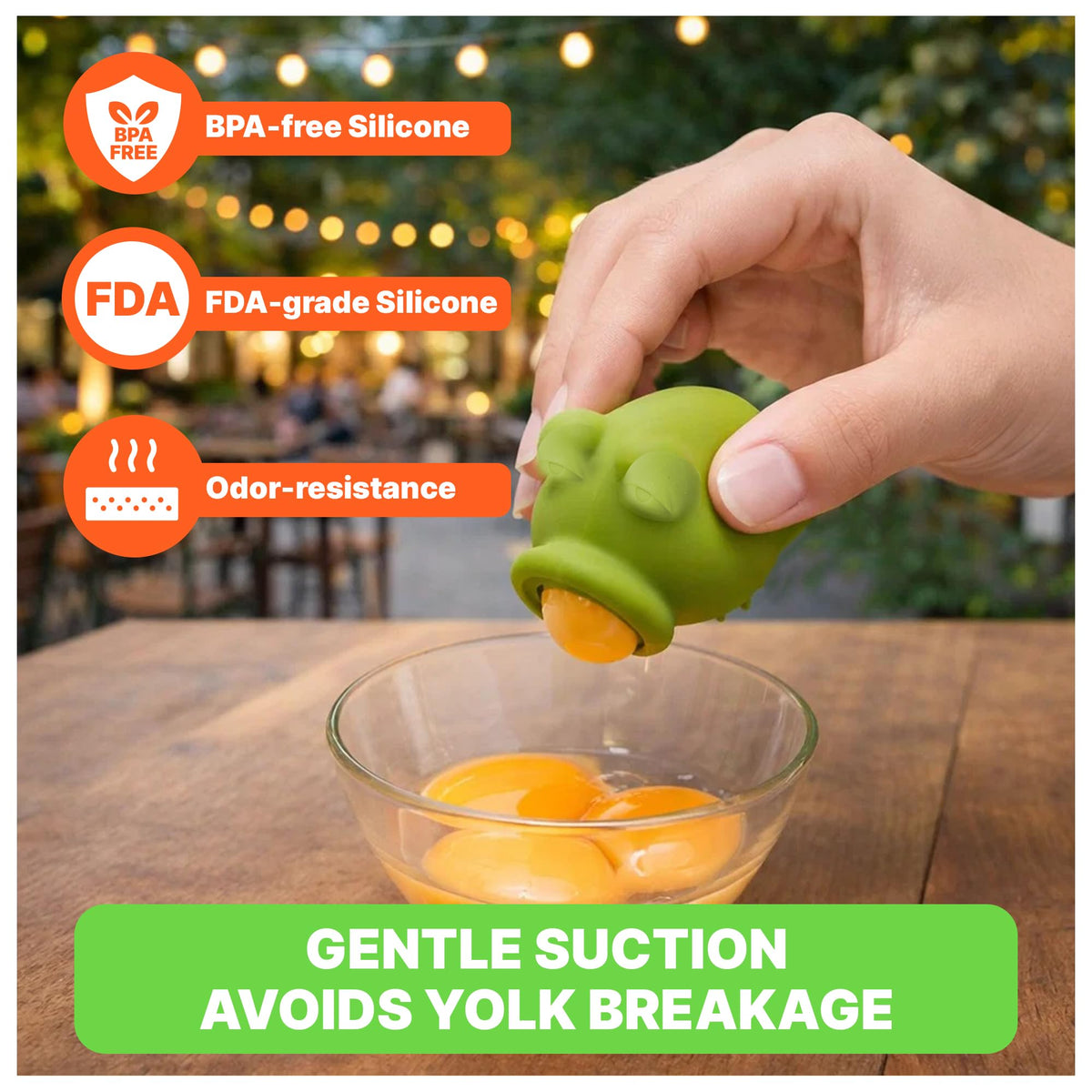 Gegero odor-resistant silicone yolk separator maintains freshness between uses.