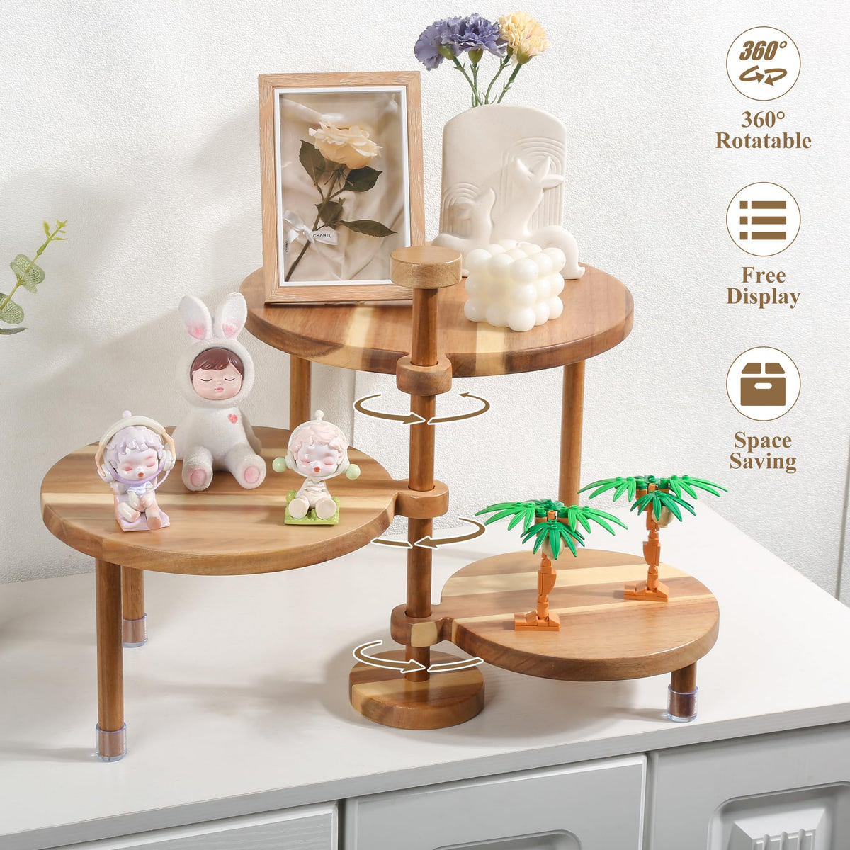 GEHE 3 tier stand side angle demonstrates ample cupcake and cake capacity