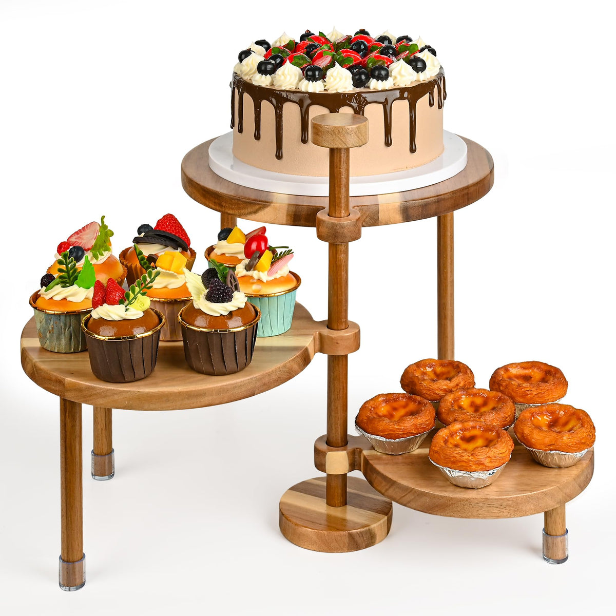 GEHE acacia wood cupcake stand top view shows rustic elegance for desserts