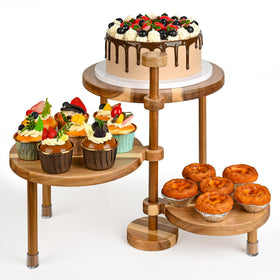 GEHE acacia wood cupcake stand top view shows rustic elegance for desserts