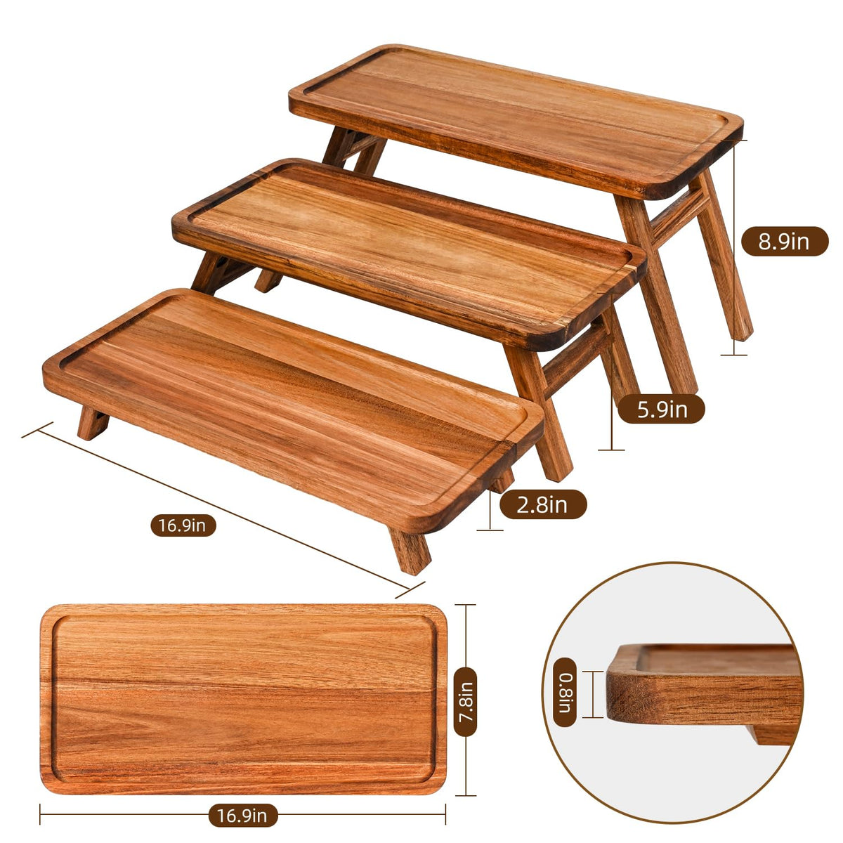 GEHE foldable wood tray with magnetic legs for compact storage.