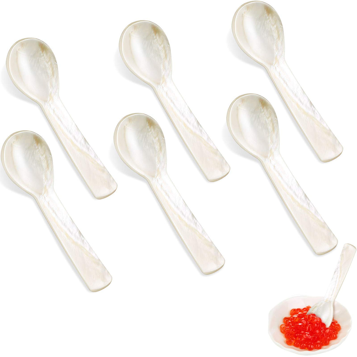 Geiserailie caviar spoons with round handle for elegant serving.