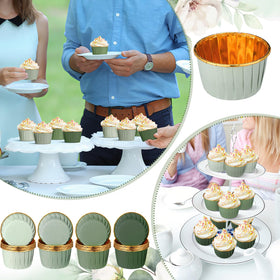 Geiserailie elegant dessert display with sage-green foil wrappers.