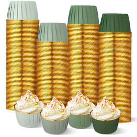 Geiserailie sage green cupcake liners with gradient foil for elegant desserts.