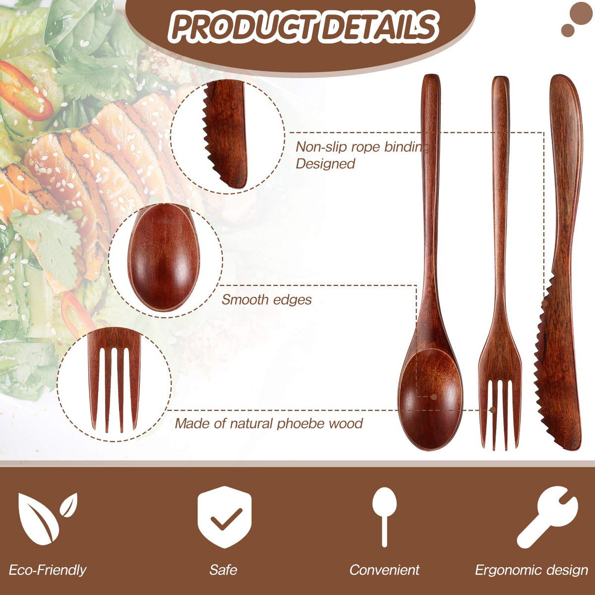 Geiserailie wooden knives, compact 9-inch length for comfortable use.
