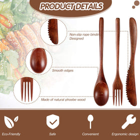 Geiserailie wooden knives, compact 9-inch length for comfortable use.