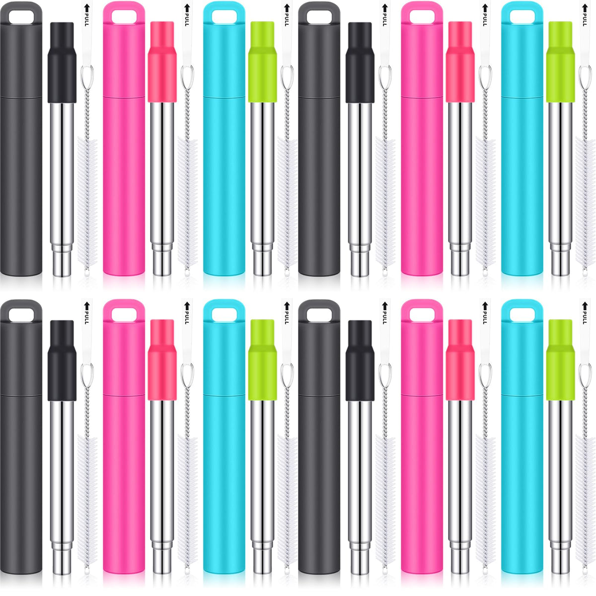 Gejoy 12-pack metal reusable straws with case for travel convenience