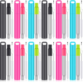 Gejoy 12-pack metal reusable straws with case for travel convenience