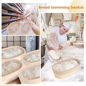 Gejoy banneton in-use image highlights easy dough transfer to baking surface.