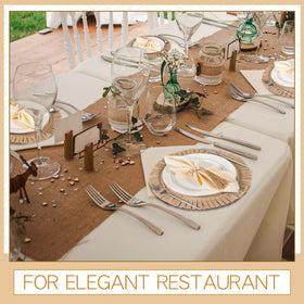 Gejoy heat-resistant burlap mats protect tabletops during meals.