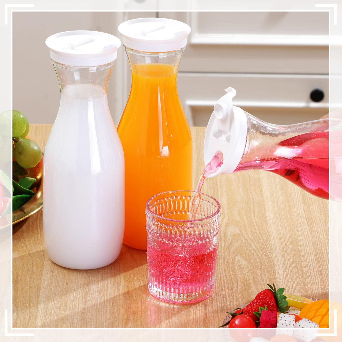 Gejoy multipurpose beverage carafe suitable for iced tea, lemonade, and juices.