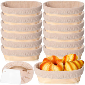 Gejoy oval bread proofing basket with liner and scraper for shaping sourdough.