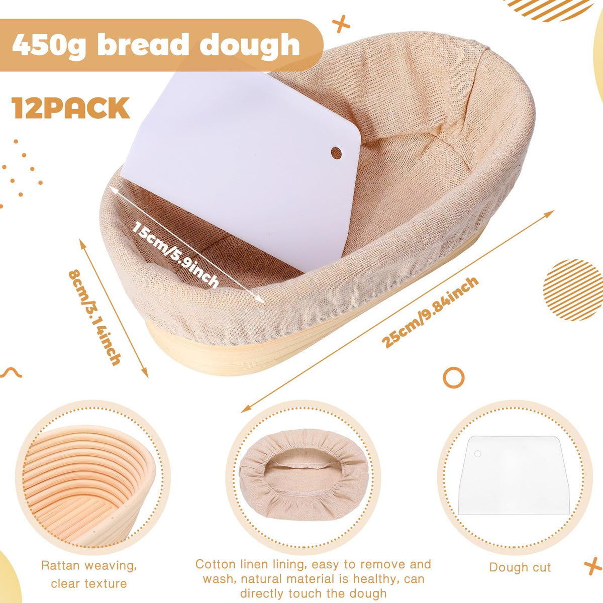 Gejoy 10-inch oval proofing basket highlights natural rattan craftsmanship for artisanal loaves.