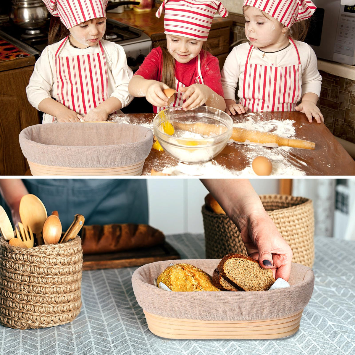 Gejoy plastic scraper included for smooth dough transfer and shaping.