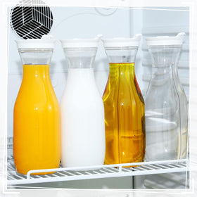 Gejoy 32oz carafes store neatly in the refrigerator door for quick access.