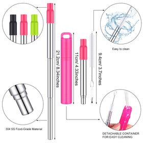 Gejoy retractable stainless steel straw extended for 10-30 oz cups